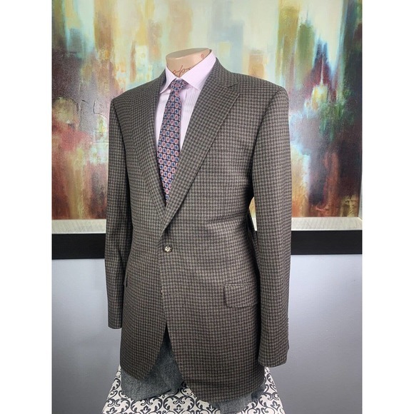 42L Bartorelli Napoli Minicheck‎ Olive Blazer - Suit Jacket - Picture 5 of 11